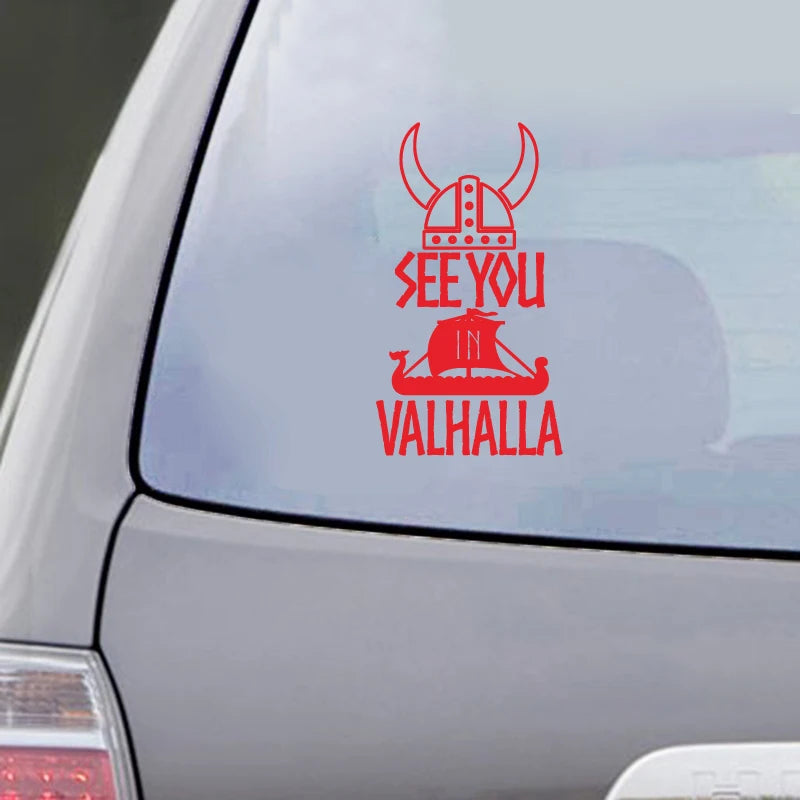 See You In Valhalla Viking Warrior Decal Sticker Car Window Decor , Helmet Norse Nordic Dragon Ship Laptop Decals Decoration