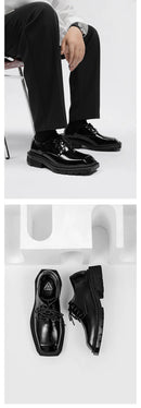 New square head Leather Shoes women Casual Men Formal Dress Thick Bottom Loafers Lace-up Black British Business Work Shoes 44