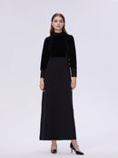 AP 2025 New Arrival Women Autumn Velvet Patchwork Dress Elegant Lady Maxi Dress Fashion
