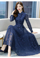 Elegantes rosa Midikleid 2023 Herbst Winter Vintage Unifarbenes Freizeit Chiffon Maxikleid Damen Bodycon Party Schwarzes Nacht Hochzeitskleid