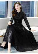 Elegantes rosa Midikleid 2023 Herbst Winter Vintage Unifarbenes Freizeit Chiffon Maxikleid Damen Bodycon Party Schwarzes Nacht Hochzeitskleid