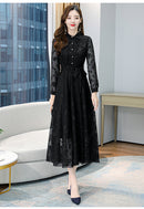 Elegantes rosa Midikleid 2023 Herbst Winter Vintage Unifarbenes Freizeit Chiffon Maxikleid Damen Bodycon Party Schwarzes Nacht Hochzeitskleid