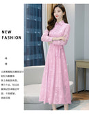 Elegantes rosa Midikleid 2023 Herbst Winter Vintage Unifarbenes Freizeit Chiffon Maxikleid Damen Bodycon Party Schwarzes Nacht Hochzeitskleid