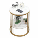 The Aria | Two-Tier White Marble Round Side Table with Storage