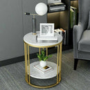 The Aria | Two-Tier White Marble Round Side Table with Storage
