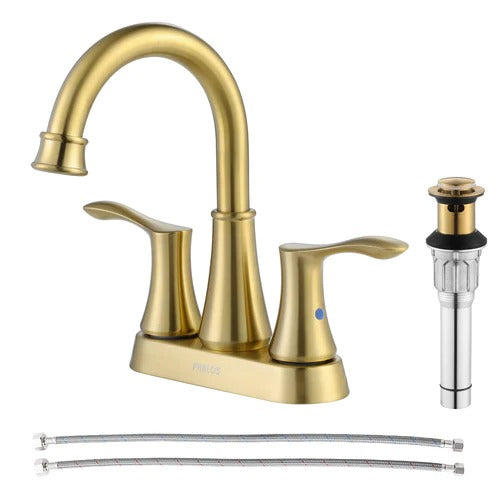 PARLOS 2-handle Bathroom Faucet Brushed Gold with Pop-up Drain & Supply Lines, Demeter,1.5GPM