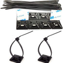 WAHSURE SELF ADHESIVE CABLE TIE MOUNTS WITH 6 INCH CABLE ZIP TIES BLACK DIY COMBINATION KIT (100+100 PACK) SQUARES 0.75X0.75 INCH FOR HOME, OFFICE