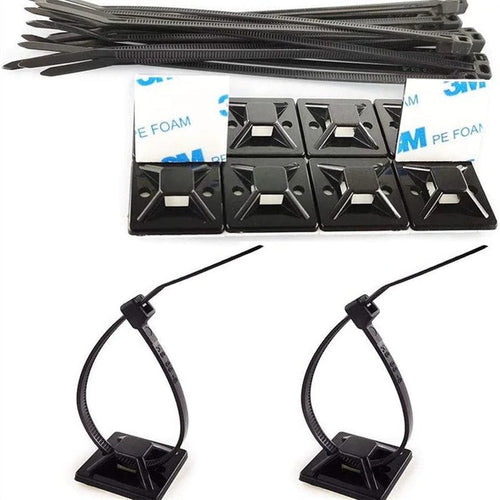 WAHSURE SELBSTKLEBENDE KABELBINDERHALTERUNGEN MIT 6 ZOLL KABELVERSCHLUSSBINDER SCHWARZ DIY KOMBINATIONSSET (100+100 PACKUNG) QUADRATISCHE 0,75X0,75 ZOLL FÜR ZUHAUSE, BÜRO