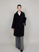 ASSUAL  Double Breasted Lapels Wool Pockets Overcoat With Belt