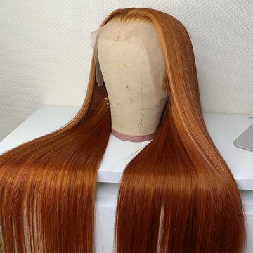 Tuneful Ginger Colored 13x4 5x5 HD Cierre frontal de encaje Pelucas de cabello humano Pelucas rectas