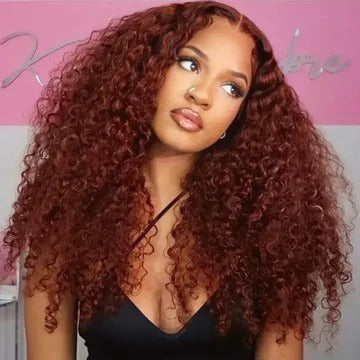 Tuneful #33 Auburn Colored Glueless 13x4 5x5 HD Lace Front Closure Human Hair Wigs Jerry Curly Frontal Wigs