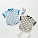 Summer short sleeve grid baby boy girls romper