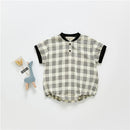 Summer short sleeve grid baby boy girls romper