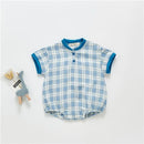 Summer short sleeve grid baby boy girls romper