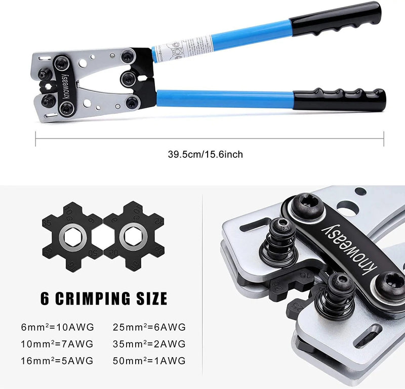 Cable Lug Crimping Tool,Knoweasy Battery Cable Lug Crimper with Wire Cutter for Heavy Duty Wire Copper Lugs AWG