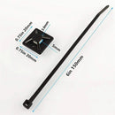 WAHSURE SELF ADHESIVE CABLE TIE MOUNTS WITH 6 INCH CABLE ZIP TIES BLACK DIY COMBINATION KIT (100+100 PACK) SQUARES 0.75X0.75 INCH FOR HOME, OFFICE