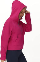 Women’s Hoodies Half Zip Long Sleeve Fleece Crop Pullover Sweatshirts with Pockets Thumb Hole