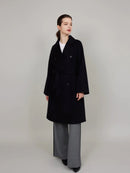 ASSUAL  Double Breasted Lapels Wool Pockets Overcoat With Belt