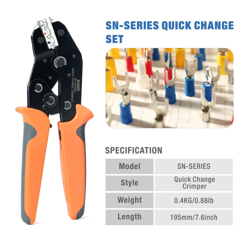 IWISS SN RATCHET CRIMPER TOOL SET AUTOMOTIVE WITH 5 QUICK CHANGING POWDER METALLURGY DIES FOR IWS4 SOLAR CONNECTOR