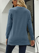 Aloodor Sweatshirt for Women Long Sleeve V-Neck Sweater Side Split Hem Casual Tunic Tops