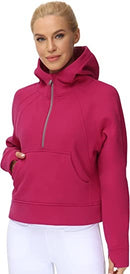 Women’s Hoodies Half Zip Long Sleeve Fleece Crop Pullover Sweatshirts with Pockets Thumb Hole