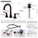 PARLOS 2-Griff-8-Zoll-Badarmatur mit Ventil und Pop-Up-Ablaufgarnitur und cUPC-Wasserhahn-Zulaufschläuchen, Mattschwarz, Demeter, 1,5 GPM