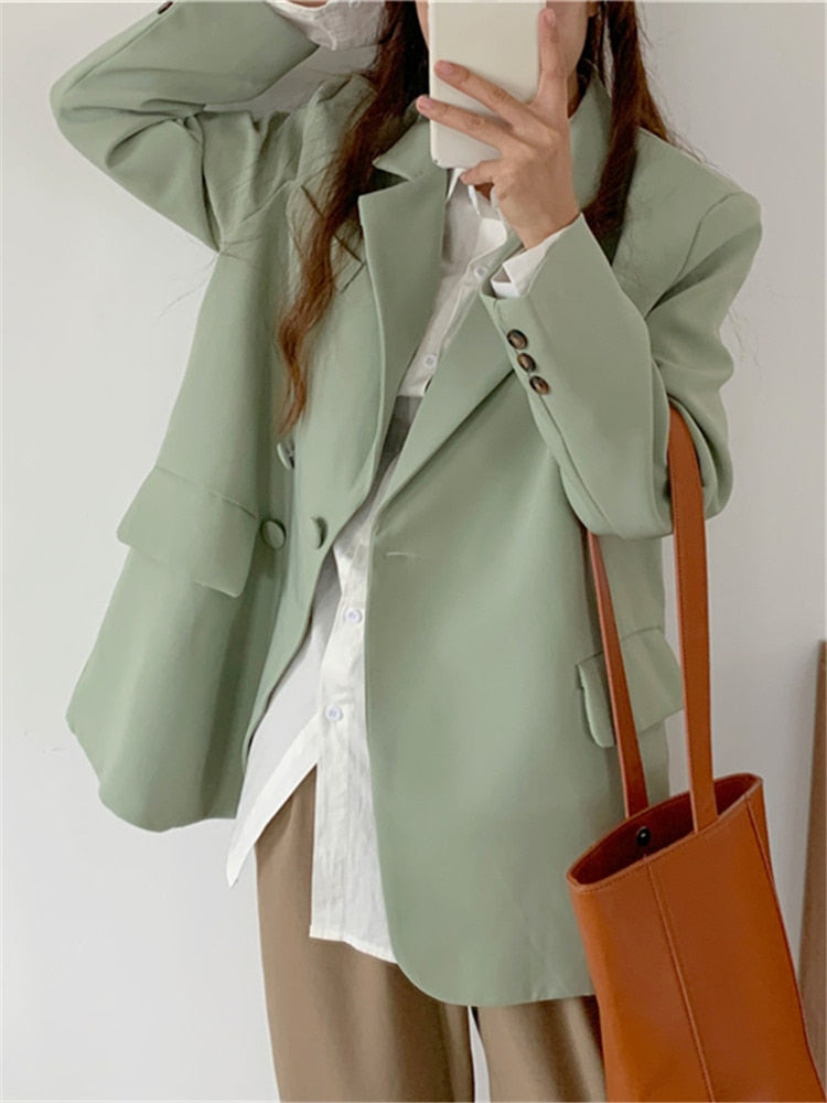 Colorfaith Neue 2022 Taschen Jacken Modische Vintage Übergroße Wilde Bürodame Herbst Winter Damen Blazer Tops JK20165