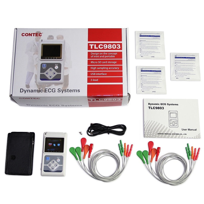 Genuine CONTEC 3 Channels ECG Holter, EKG Holter, Dynamic ECG Monitor System, 24 hours ECG Recorder TLC9803