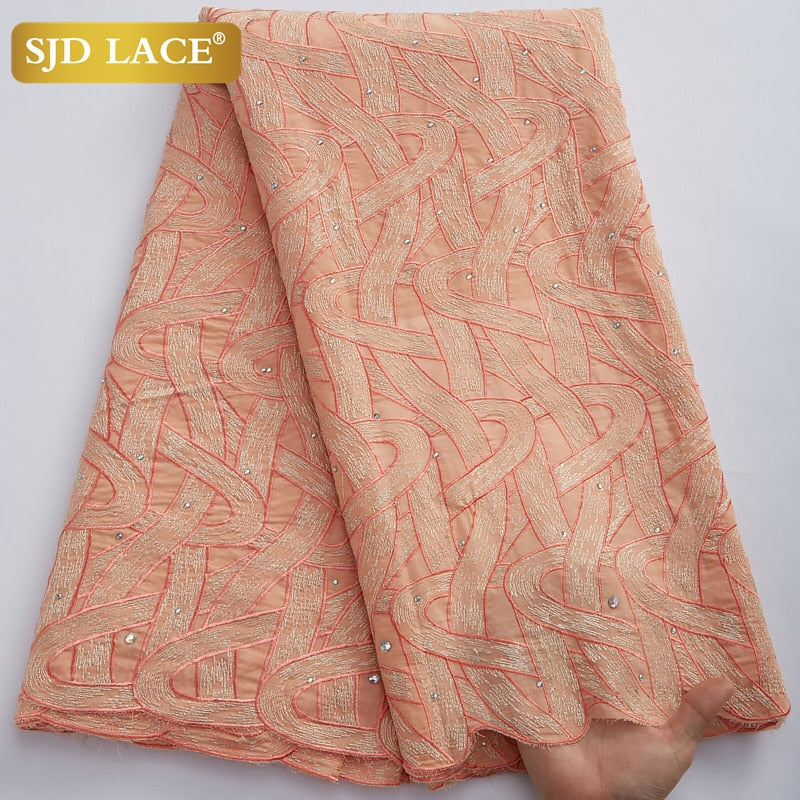 SJD LACE encaje de gasa suiza de alta calidad 5 yardas tela de encaje de algodón africano con agujero estilo Dubai para costura de ropa nigeriana A2324