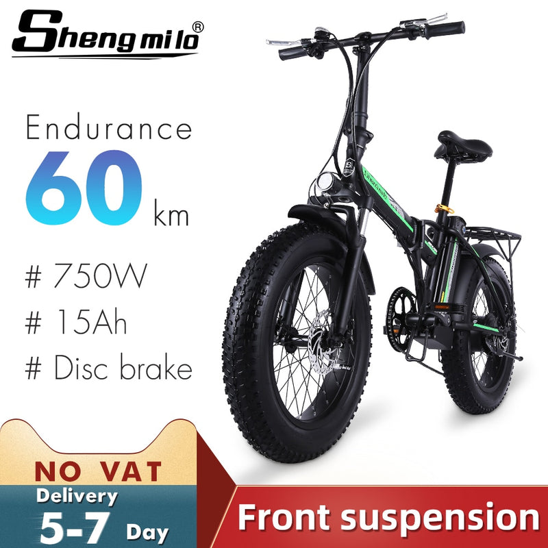 shengmilo Electric Bike750W4.0 Fat Tire Electric Bicycle Beach Cruiser Bike Booster Bike 48v Lithium Battery Folding Mens ebike