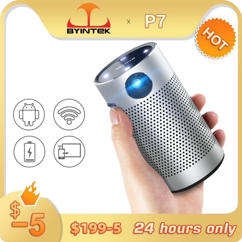 BYINTEK P7 Pocket Portable Pico Smart Android Wifi 1080P TV LAsEr Mini LED Home Theater DLP Projector for Smartphone