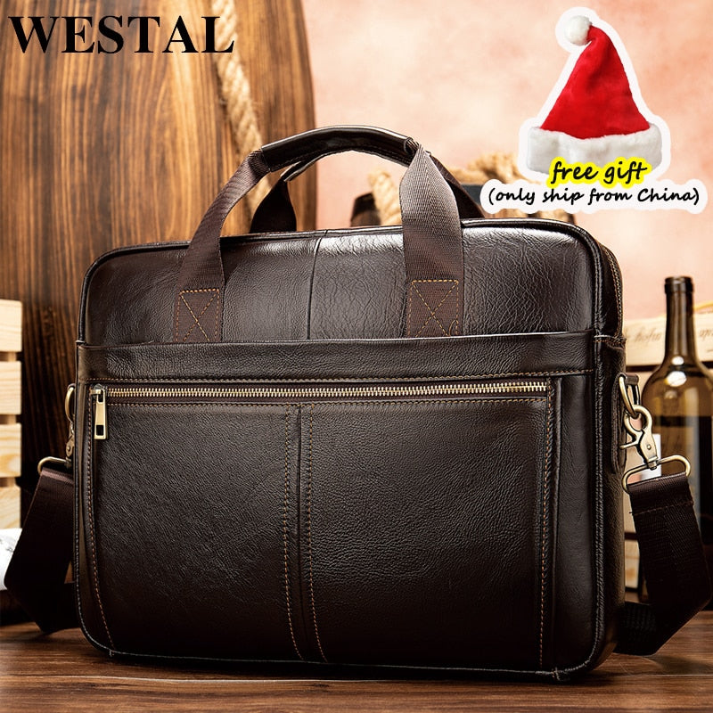 Maletines WESTAL para hombre, bolso de mensajero de cuero genuino para hombre, bolso para ordenador portátil de 14 pulgadas, bolsos de negocios de oficina de cuero para hombre para documentos 8572