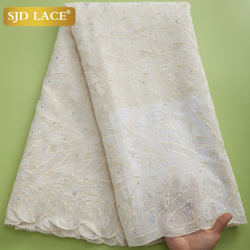 SJD LACE Hochwertige Schweizer Voile-Spitze 5 Yards afrikanischer Baumwoll-Spitzenstoff mit Loch im Dubai-Stil zum Nähen von nigerianischen Kleidungsstücken A2324