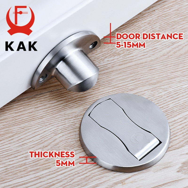 KAK Magnetic Door Stops 304 Stainless Steel Door Stopper Hidden Door Holders Catch Floor Nail-free Doorstop Furniture Hardware