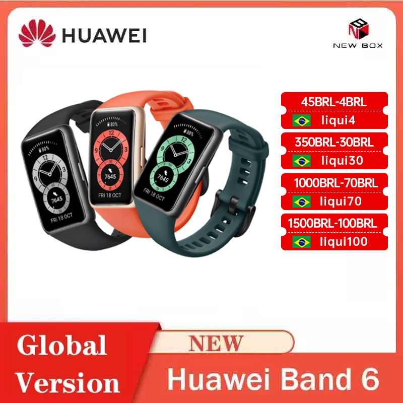 Versión global Huawei Band 6 Band6 SpO2 BT5.0 Pantalla AMOLED de 1,47 pulgadas Rastreador de frecuencia cardíaca 2 semanas de vida Braccialetto Relógio inte