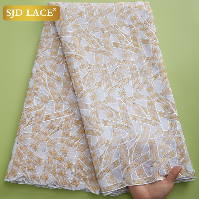 SJD LACE Hochwertige Schweizer Voile-Spitze 5 Yards afrikanischer Baumwoll-Spitzenstoff mit Loch im Dubai-Stil zum Nähen von nigerianischen Kleidungsstücken A2324