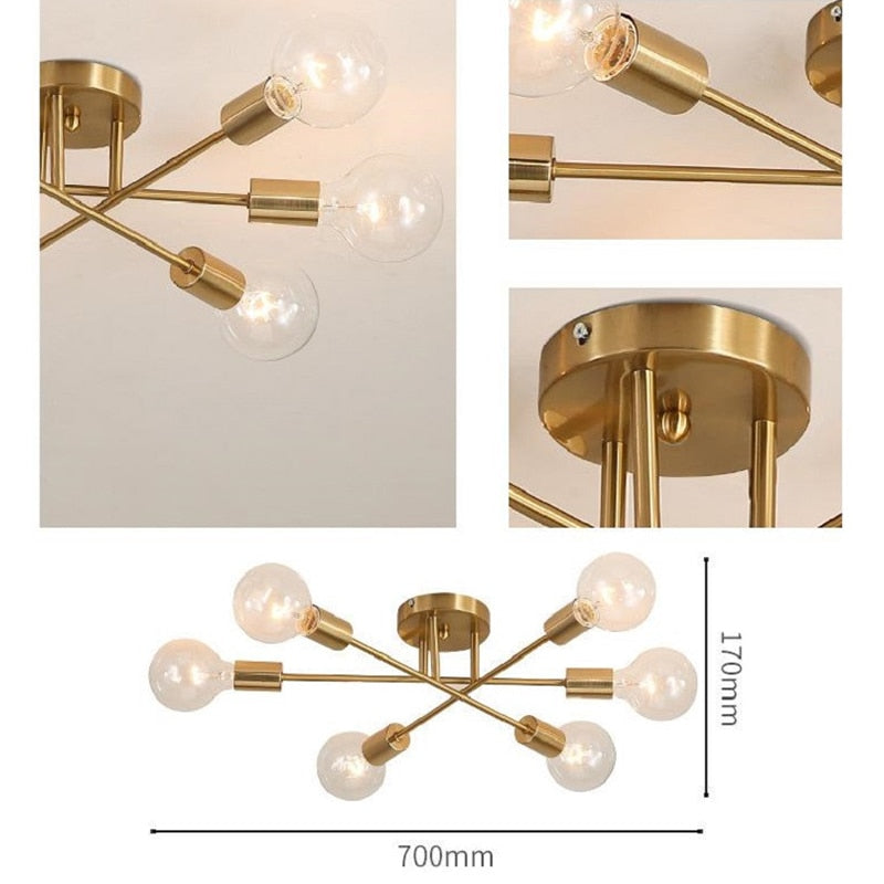 6 Heads Modern Ceiling Chandelier for Restaurant Dining Sitting Room Hanging Lamp Gold Iron Lighting Fixture Nordic Home Decor