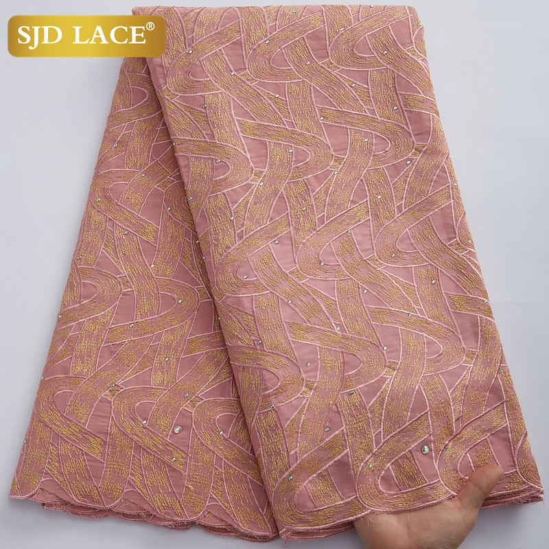 SJD LACE High Quality Swiss Voile Lace 5Yards African Cotton Lace Fabric With Hole Dubai Style For Nigerian Garment Sewing A2324