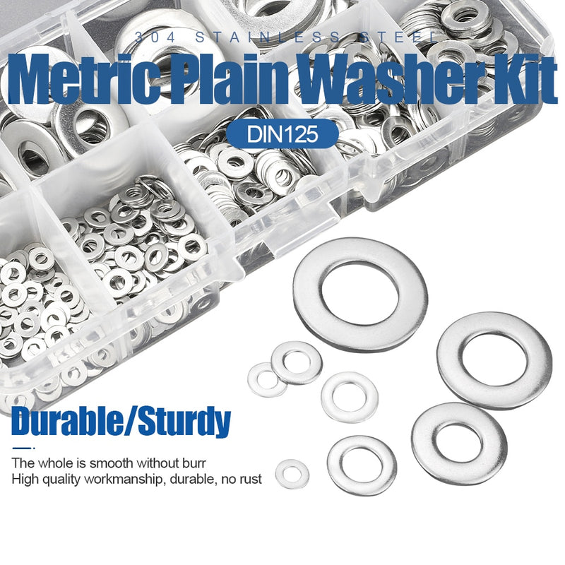 620/1010 Stück Unterlegscheiben-Set Edelstahl M2 M3 M4 M5 M6 M8 M10 M12 Ringdichtungssatz Unterlegscheiben Unterlegscheiben-Sortiment aus Metall