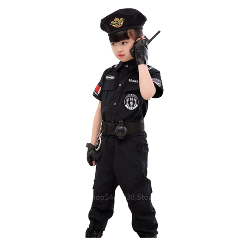 Kinder Verkehr Spezielle Polizei Halloween Karneval Party Performance Polizisten Uniform Kinder Armee Jungen Cosplay Kostüme 110-160CM