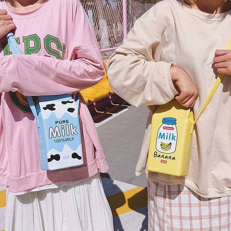 Bonito bolso con caja para bebidas, bolsos de hombro para mujer, bonito bolso cruzado con estampado de dibujos animados de leche, monedero pequeño de diseñador para mujer, monederos para teléfono para mujer