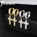 TOPGRILLZ Zirkonia Bling Iced Kreuz Ohrring Gold Silber Farbe Kupfer Material Ohrringe für Herren Damen Hip Hop Rock Schmuck
