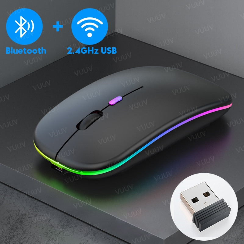 Kabellose Bluetooth-Maus für Computer, PC, Laptop, iPad, Tablet, MacBook mit RGB-Hintergrundbeleuchtung, ergonomische, leise, wiederaufladbare USB-Maus