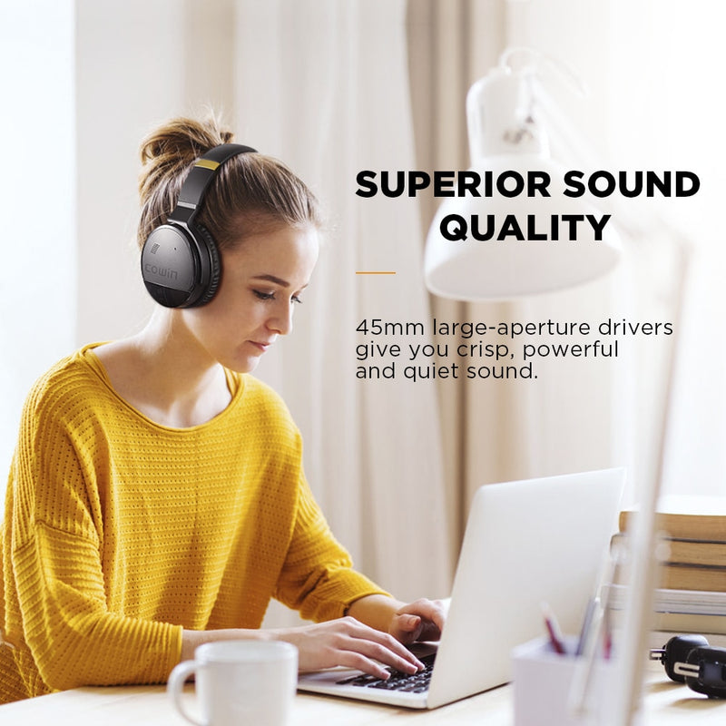 COWIN E8 [Upgraded] Active Noise Cancelling Bluetooth Headphone Deep Bass Wireless Headset Over Ear with Microphone for Phone