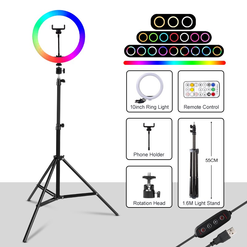 Dimmbares Ringlicht Selfie LED runde Lampen USB mit Telefonhalter 1,6 m Stativ für Tiktok-Videolicht-Make-up-Fotografie-Set