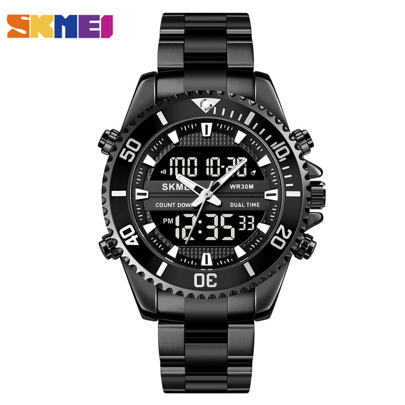 SKMEI Dual Display Uhren Herrenmode Digital Armbanduhren Chrono Alarm Herrenuhr Wasserdicht Edelstahl Relogio Masculino