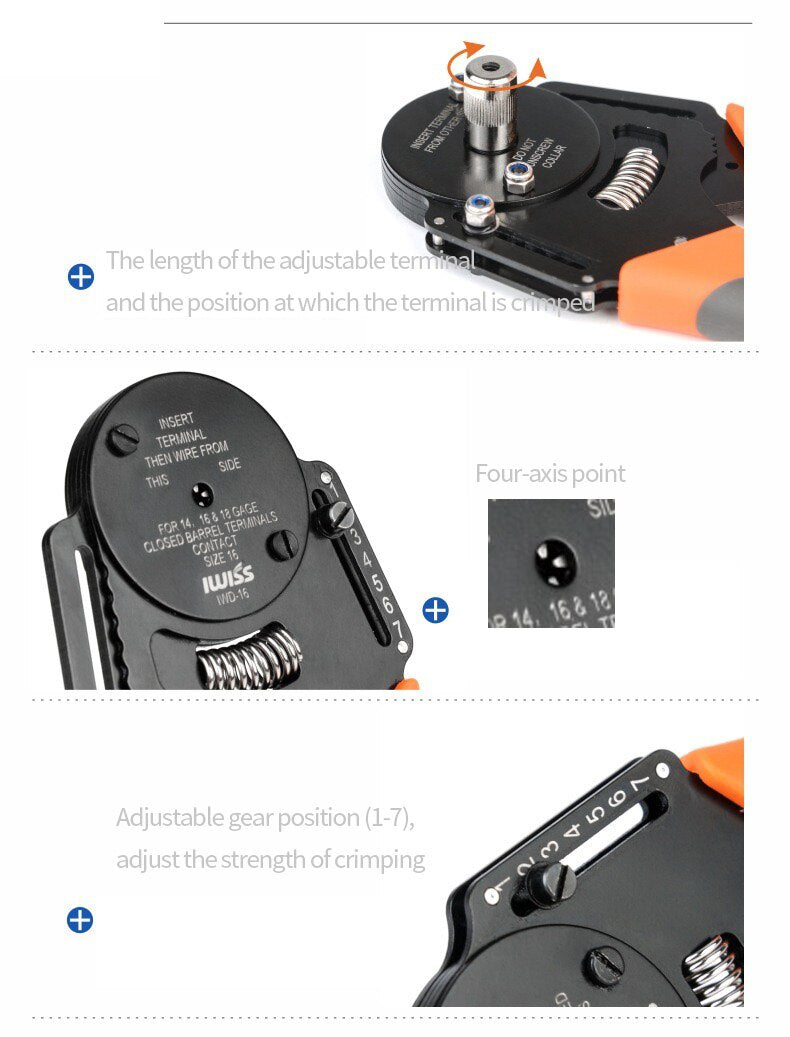 IWD-16 Geeignet für Deutsch-Steckverbinder-Crimpzangen, die Auto-Terminal-Drehmaschinen für männliche und weibliche Pins 16