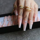Luxury coffin Ombre fake nails Cute baby nude Noble crystal design Press the nail Acrylic Box nails Custom logo