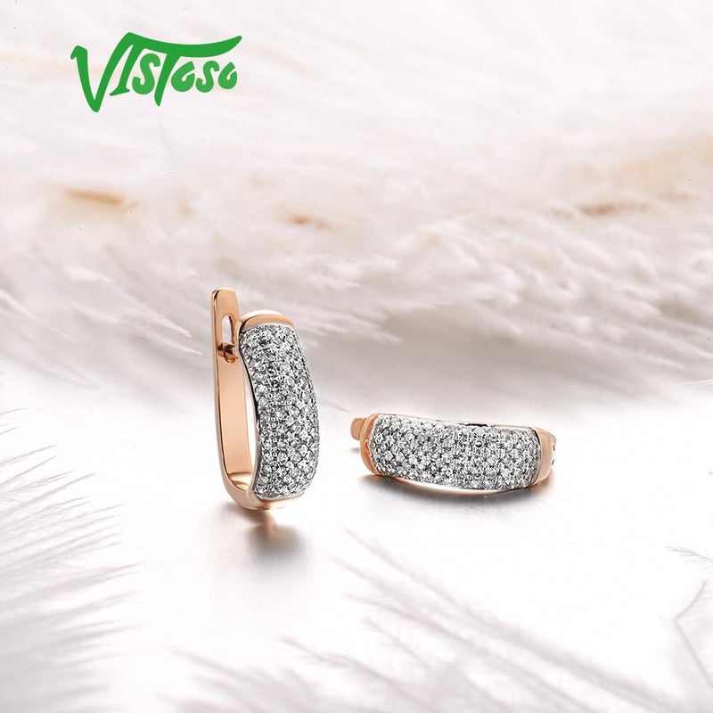 VISTOSO 14K 585 Rose Gold Earrings For Lady Glamorous Elegant Sparkling Diamond Earrings Luxury Wedding Engagement Fine Jewelry