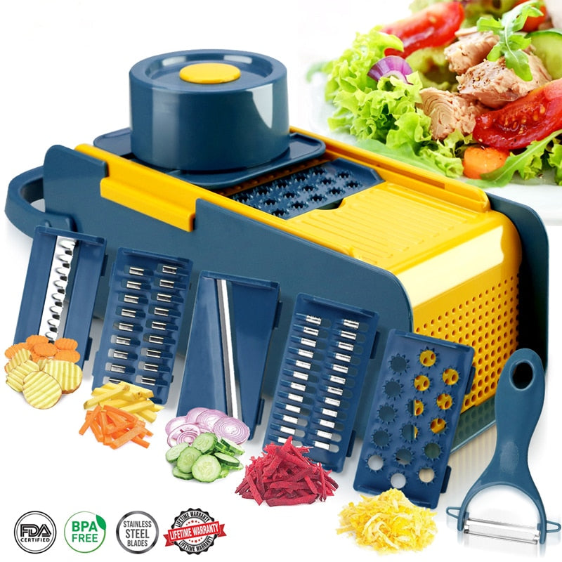 Konco-herramienta multifuncional para frutas y verduras, triturador de patatas, rebanador de mandolina vegetal, pelador, cortador, triturador de zanahorias, rallador